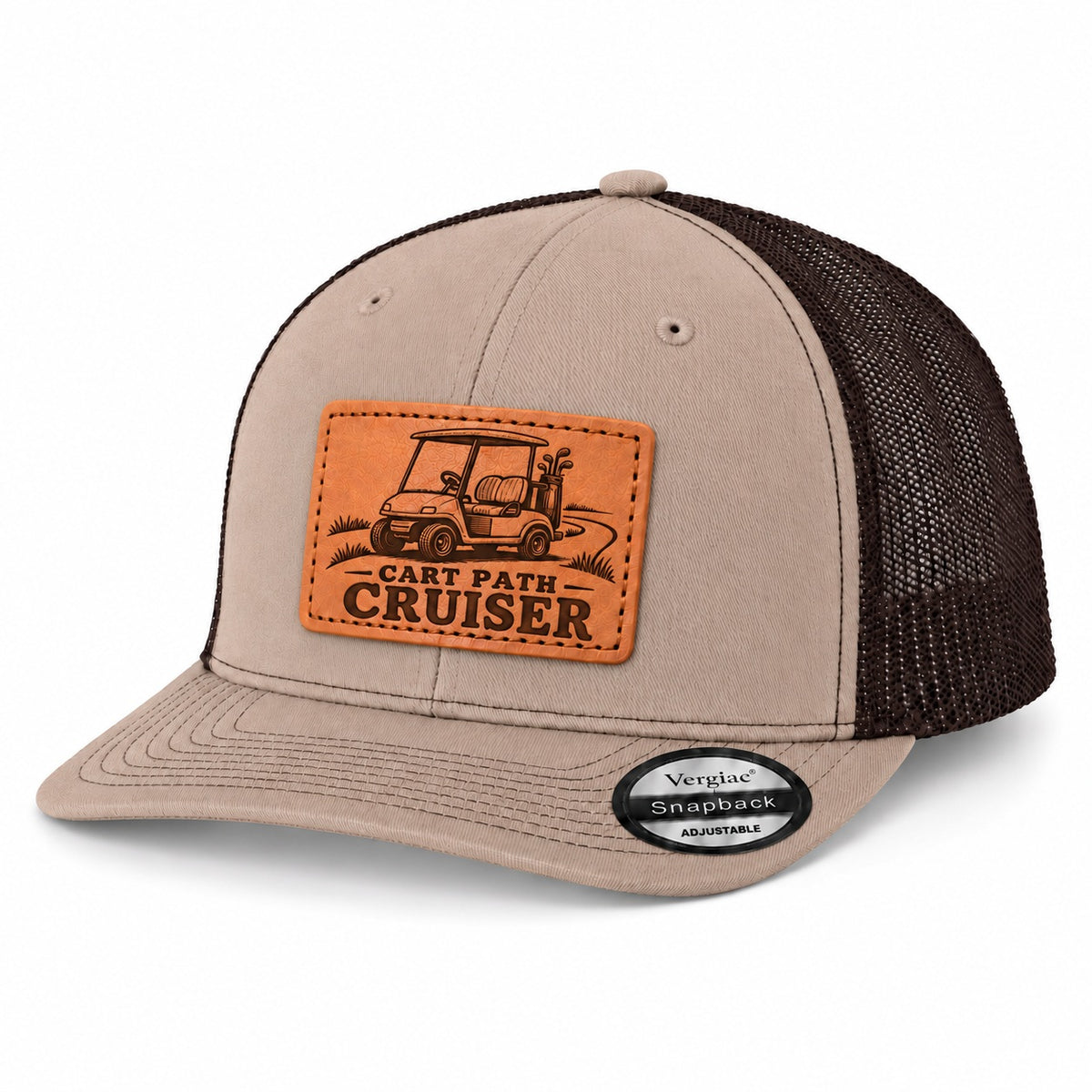 Cart Path Cruiser Golf Cart Graphic Leather Patch Trucker Hat