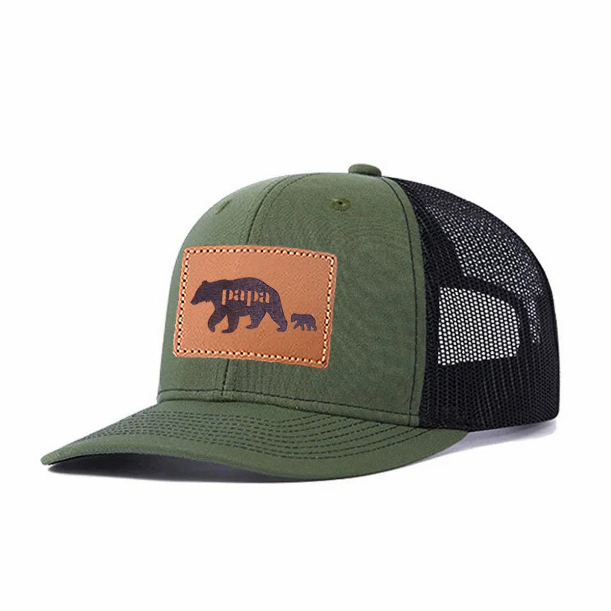 Papa Bear Leather Patch Trucker Hat