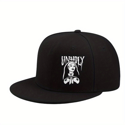 1 Bold Unisex Hip Hop Snapback Hat - Halloween Devil Nun Printed Baseball Hat, Urban Trendy Fashion Flat Brimmed Hat, Adjustable Size
