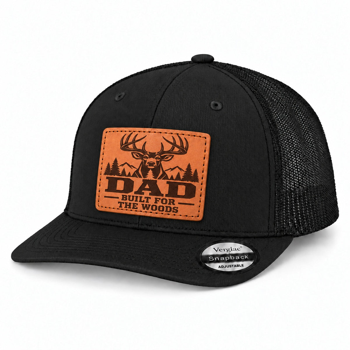 Dad Built for the Woods Leather Patch Trucker Hat