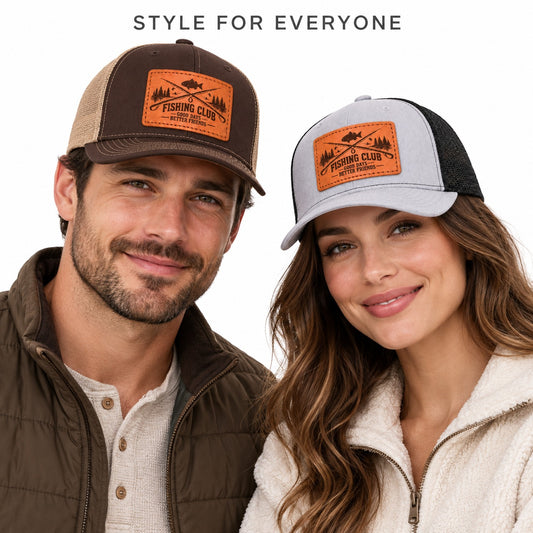 Fishing Club Good Days Better Friends Leather Patch Hat