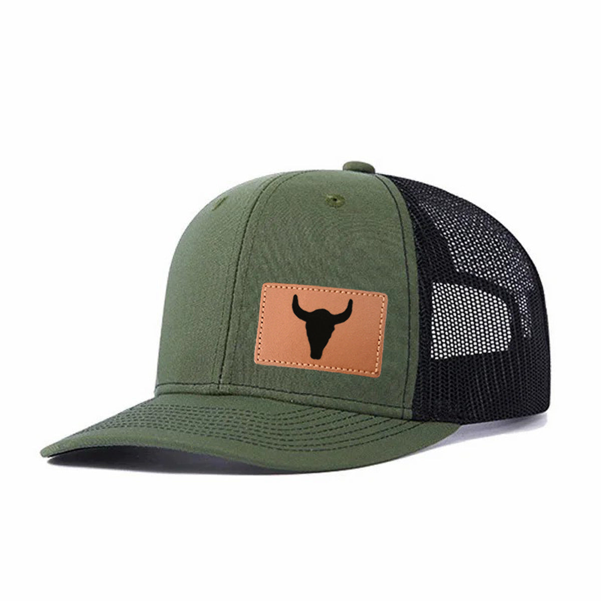 Black Horn Leather Patch Trucker Hat