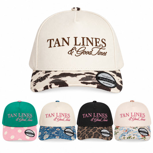 TAN LINES & Good Times Vacation-Themed Letter Embroidered 5-Panel Cotton Trucker Hat with Printed Brim and Structured Front, Adjustable Unisex Baseball Cap, 1 Piece
