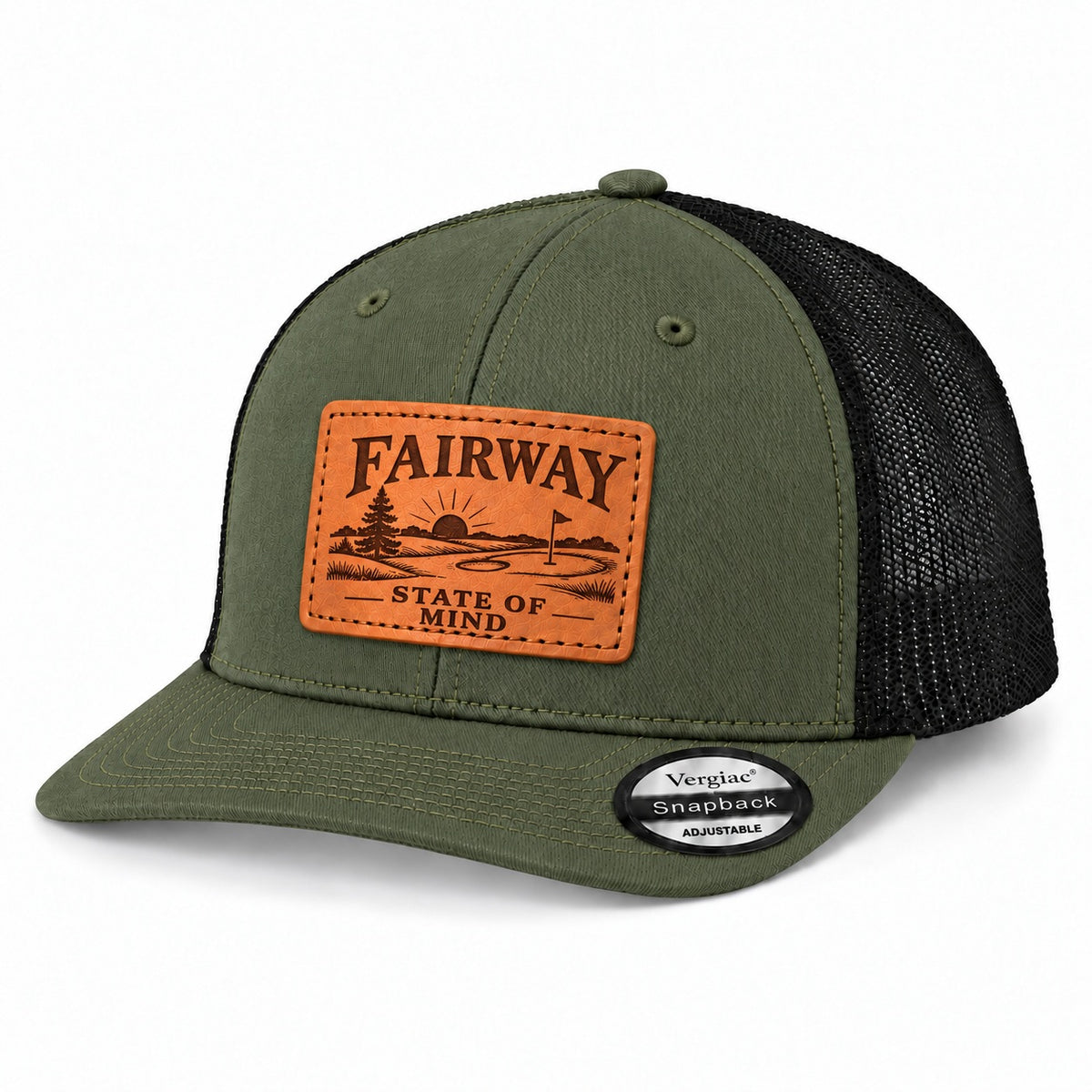 Fairway State Of Mind Golf Course Graphic Leather Patch Trucker Hat