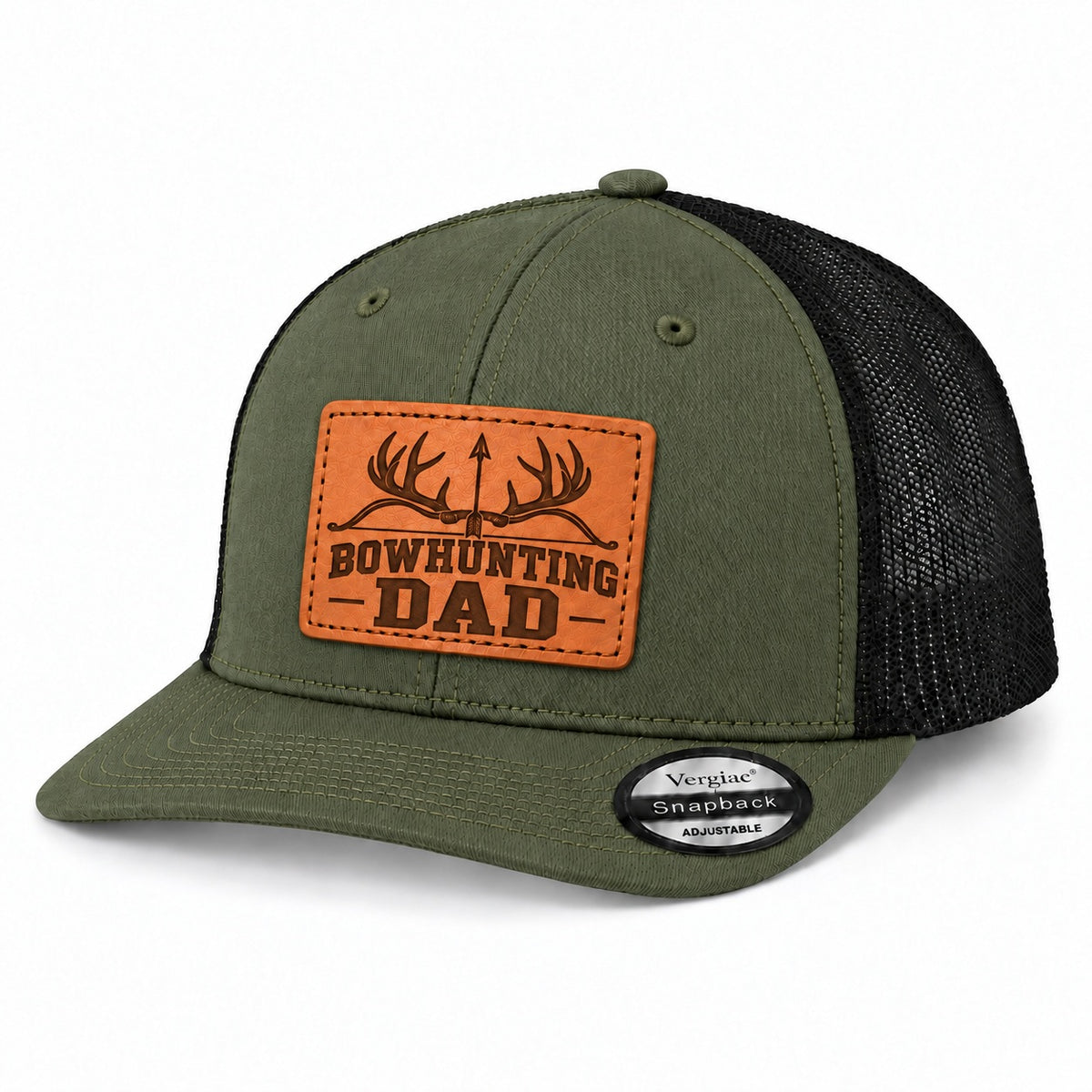 Bowhunting Dad Antler And Bow Graphic Leather Patch Trucker Hat