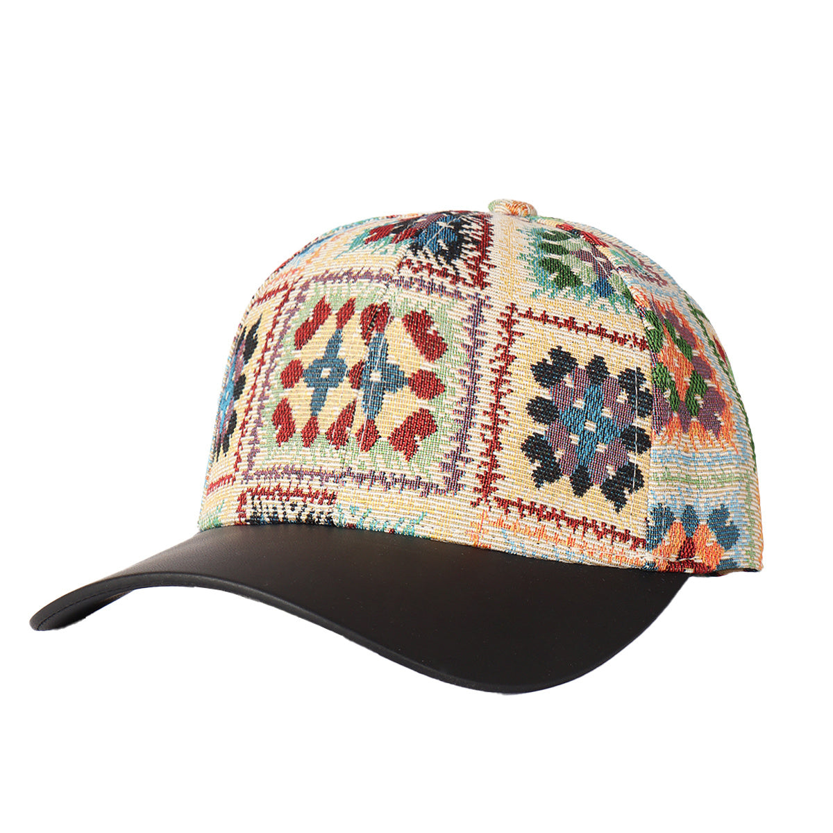 Folk Flower and Geometric Color-Block Hat