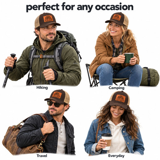 TURKEY HUNTING DAD Turkey and Oak Leaf Graphic Leather Patch Vintage Baseball Cap, Structured Mesh Trucker Hat, Adjustable Breathable Unisex Outdoor Cap in Multiple Colors