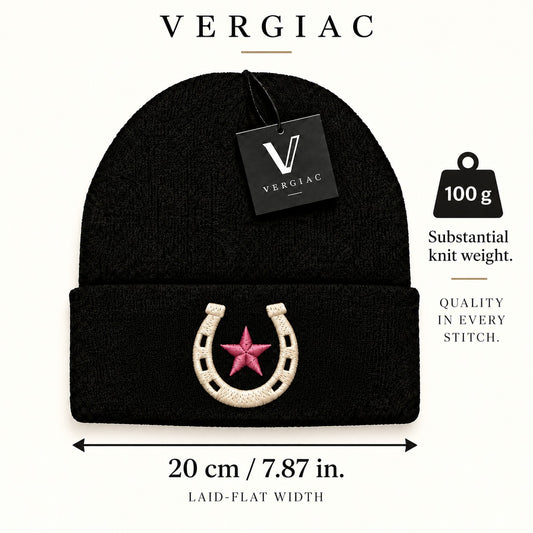 A Horseshoe and Star Embroidered Acrylic Knitted Hat Unisex High Elasticity High Gram Weight Warm and Comfortable