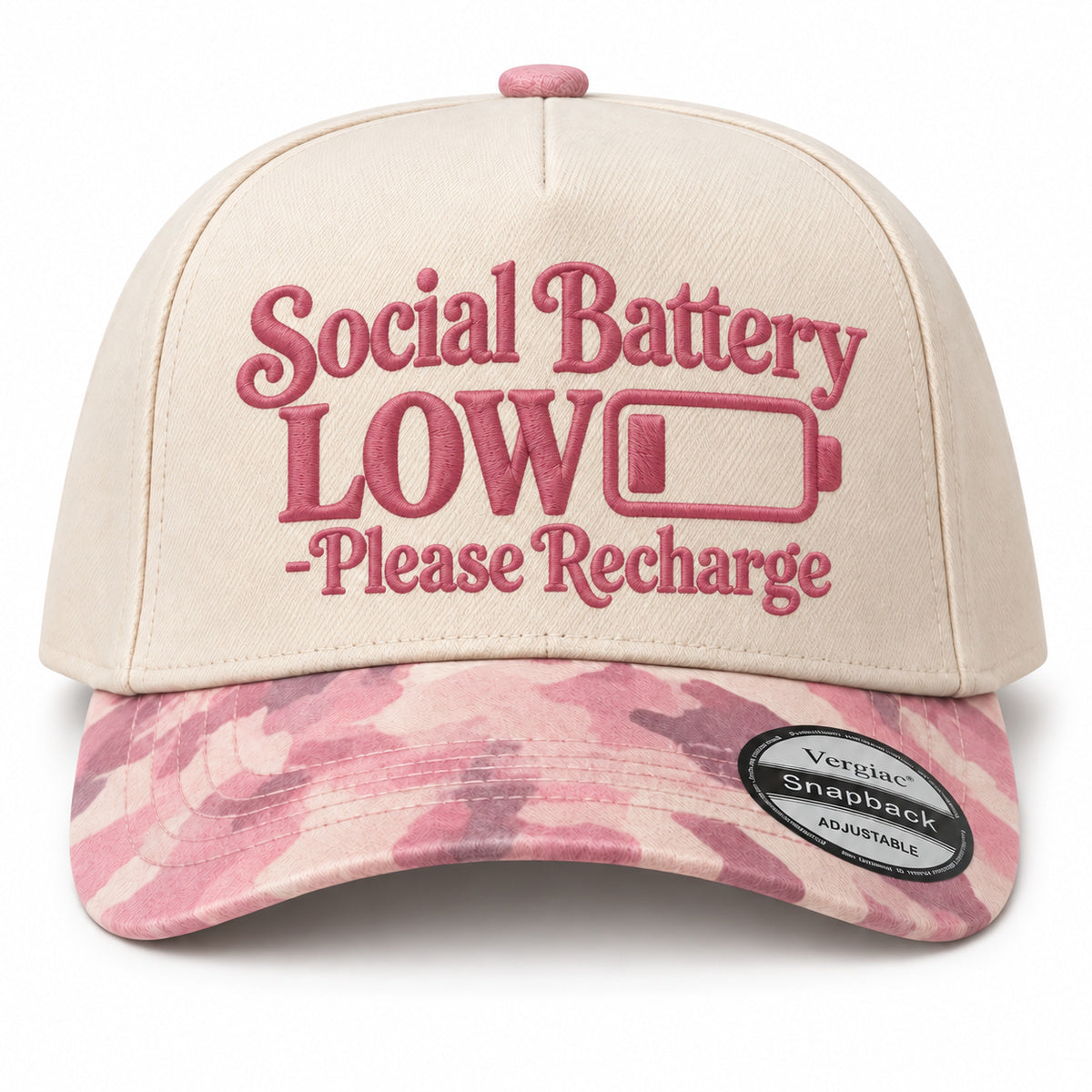 Social Battery Low Please Recharge Battery Graphic 5-Panel Trucker Hat