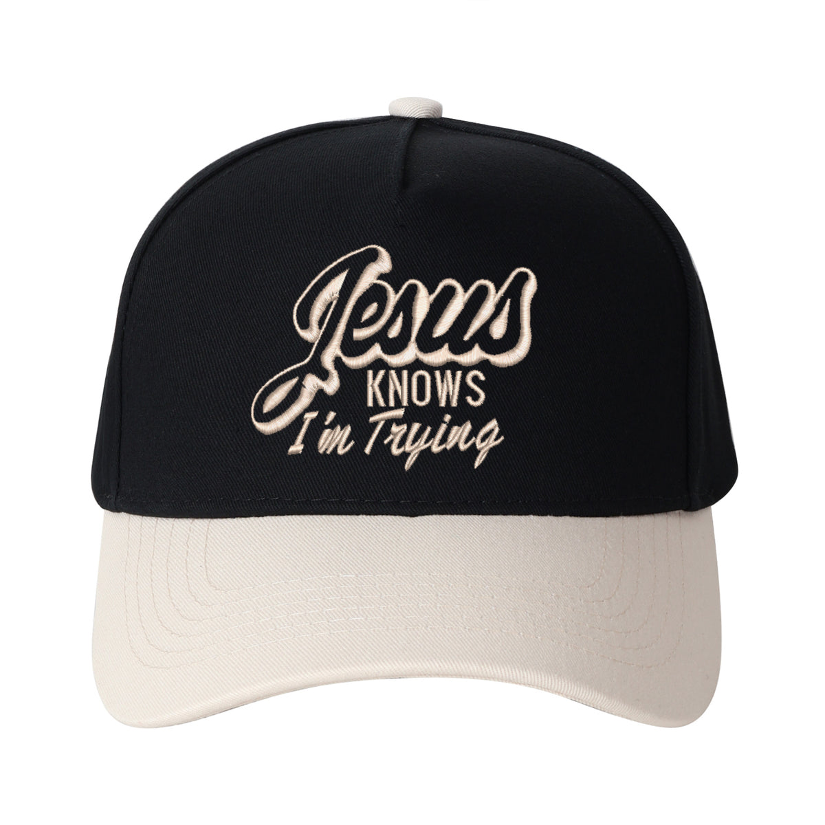 Jesus Knows I'm Trying Embroidered Trucker Hat
