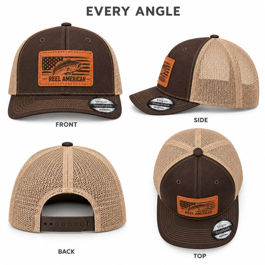Reel American American Flag And Bass Graphic Leather Patch Trucker Hat