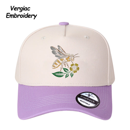 Bee on Flowers Embroidered Color Block Trucker Hat, Adjustable Unisex Cap for Travel and Everyday Wear