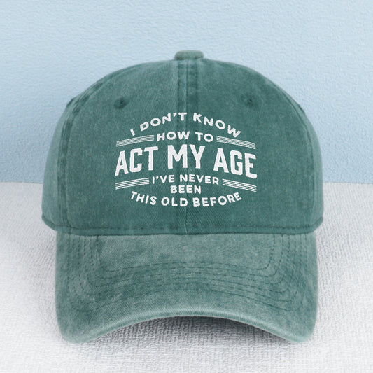 "I Don't Know How To Act My Age" Letter Embroidered Color Block Trucker Hat Unisex Adjustable Cotton Breathable Fashion Cap for Travel Daily Wear