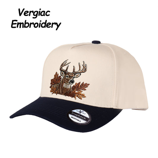 White-Tailed Deer Embroidered Color Block Trucker Hat, Adjustable Unisex Cap for Travel and Everyday Wear
