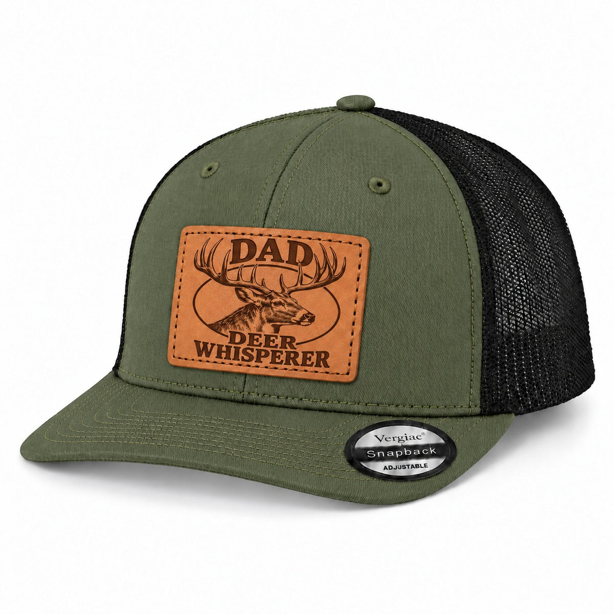Dad Deer Whisperer Stag Head Graphic Leather Patch Trucker Hat