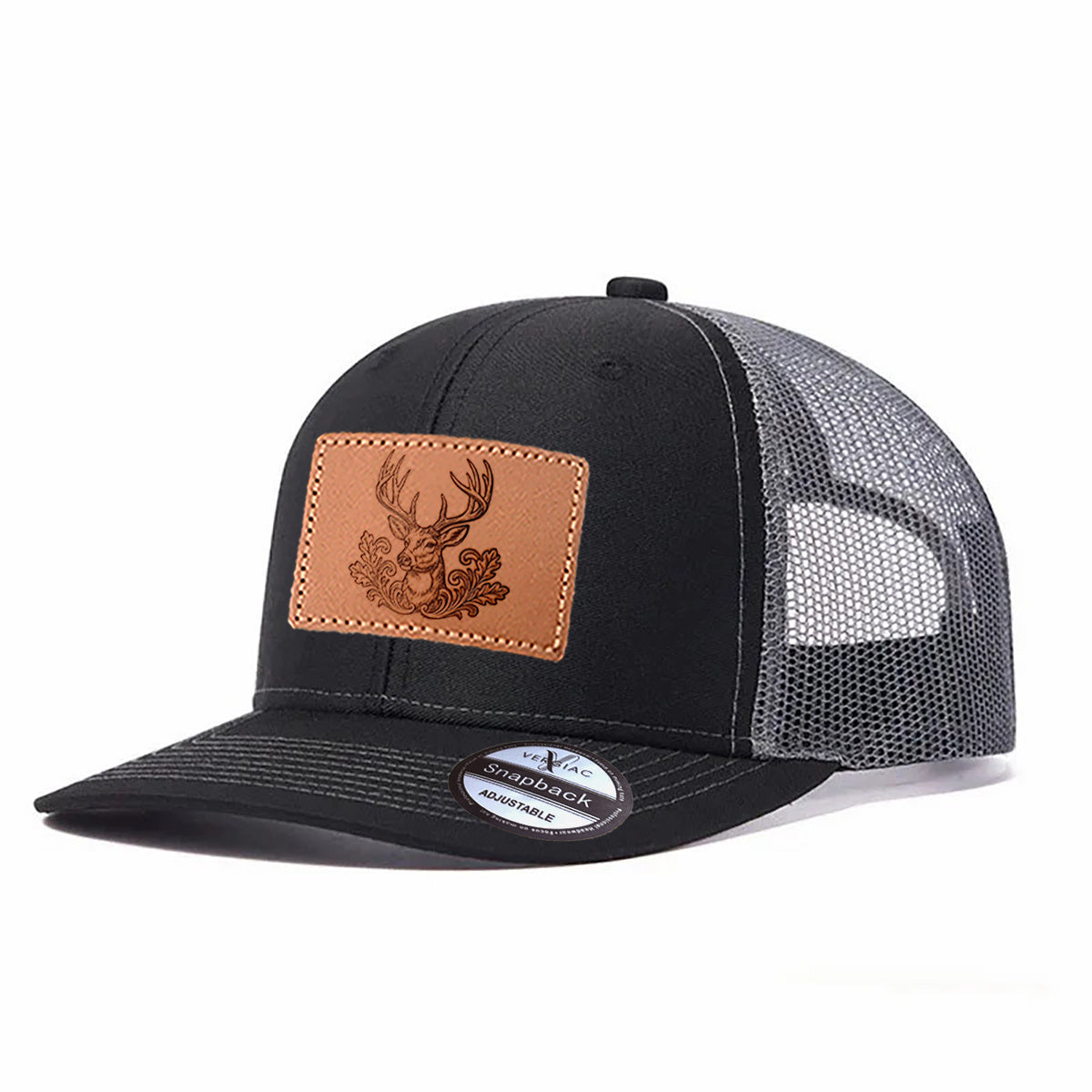 Elk Among Flowers Leather Patch Baseball Cap, Men's Breathable Adjustable Mesh Trucker Hat for Outdoor and Travel Wear