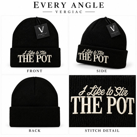A THE POT Embroidered Acrylic Knitted Hat Unisex High Elasticity High Gram Weight Warm and Comfortable
