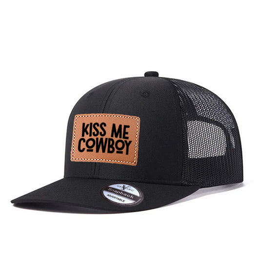 Kiss Me Cowboy Leather Patch Trucker Hat