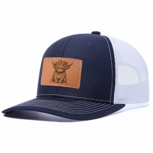 yak leather patch Leather Patch Embroidered Color Block Trucker Hat Unisex Adjustable Cotton Breathable Fashion Cap for Travel Daily Wear