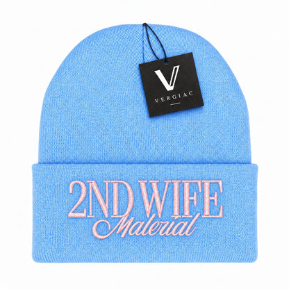 A 2ND WIFE Embroidered Acrylic Knitted Hat Unisex High Elasticity High Gram Weight Warm and Comfortable