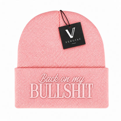 A Back on my BULLSHIT Embroidered Acrylic Knitted Hat Unisex High Elasticity High Gram Weight Warm and Comfortable