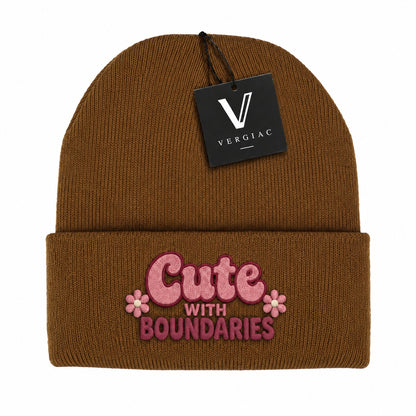 A Cute WITH BOUNDARIES Embroidered Acrylic Knitted Hat Unisex High Elasticity High Gram Weight Warm and Comfortable