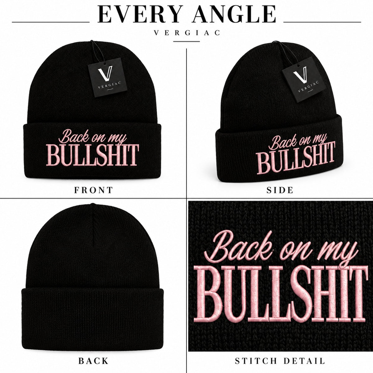 A Back on my BULLSHIT Embroidered Acrylic Knitted Hat Unisex High Elasticity High Gram Weight Warm and Comfortable