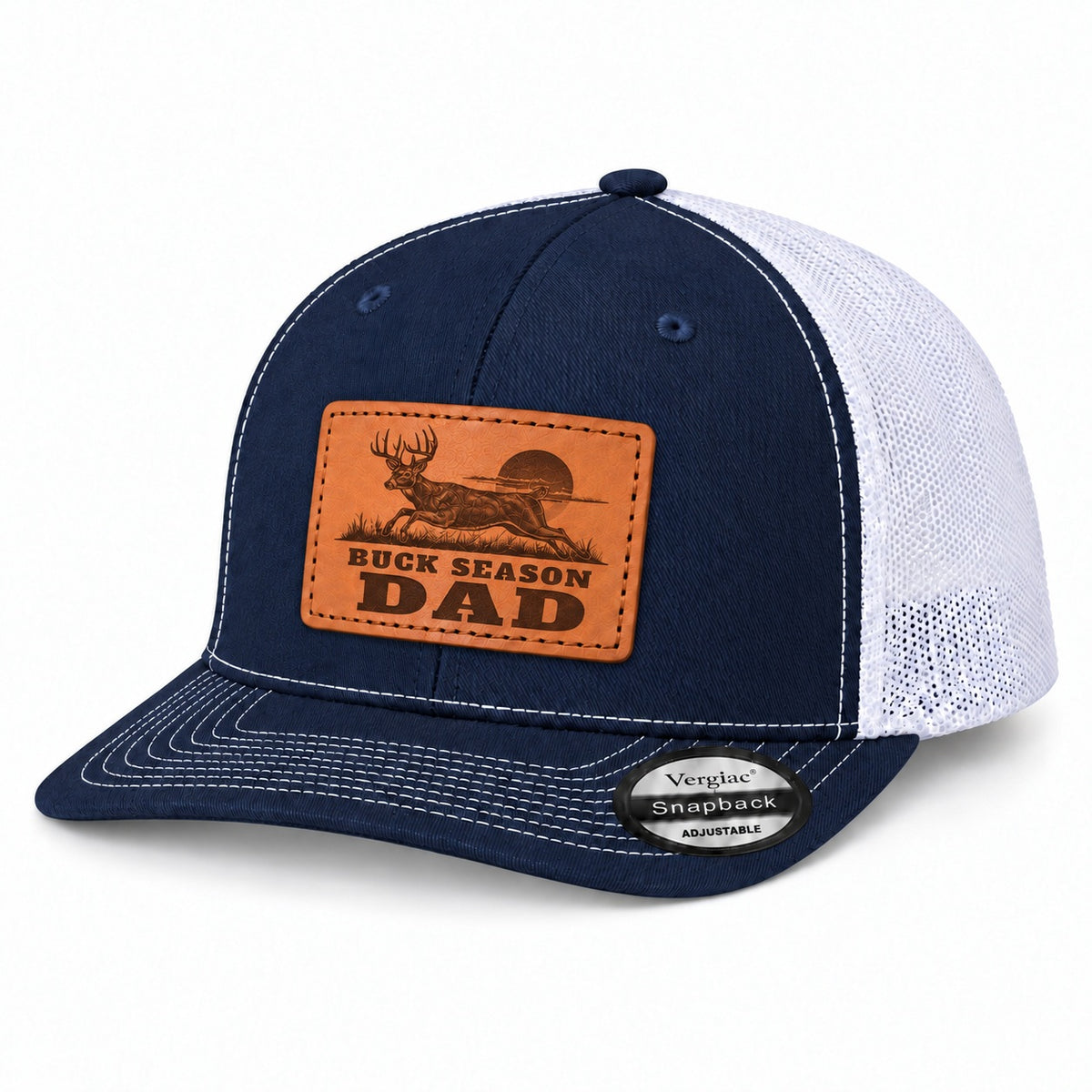 Buck Season Dad Stag Graphic Leather Patch Trucker Hat