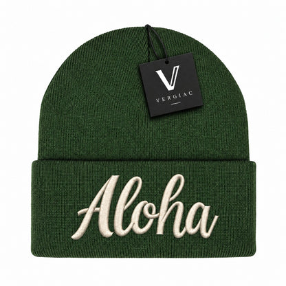 A ALOHA Embroidered Acrylic Knitted Hat Unisex High Elasticity High Gram Weight Warm and Comfortable