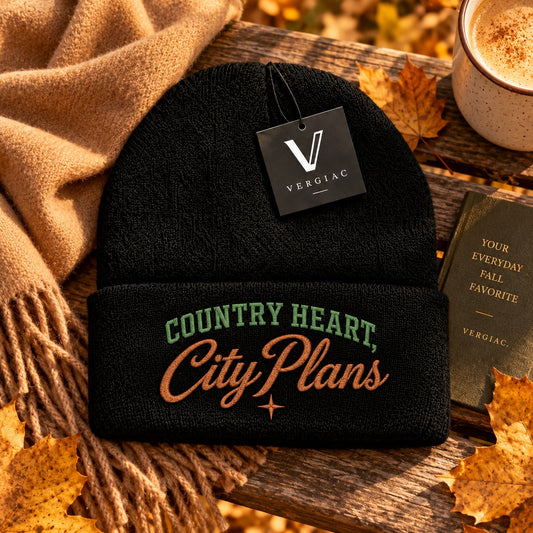 A COUNTRY HEART, City Plans Embroidered Acrylic Knitted Hat Unisex High Elasticity High Gram Weight Warm and Comfortable