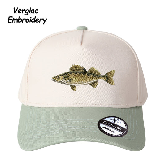 Walleye Embroidered Color Block Trucker Hat, Adjustable Unisex Cap for Travel and Everyday Wear