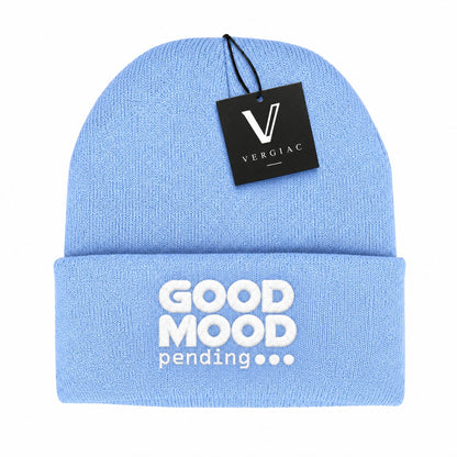 A GOOD MOOD pending... Embroidered Acrylic Knitted Hat Unisex High Elasticity High Gram Weight Warm and Comfortable