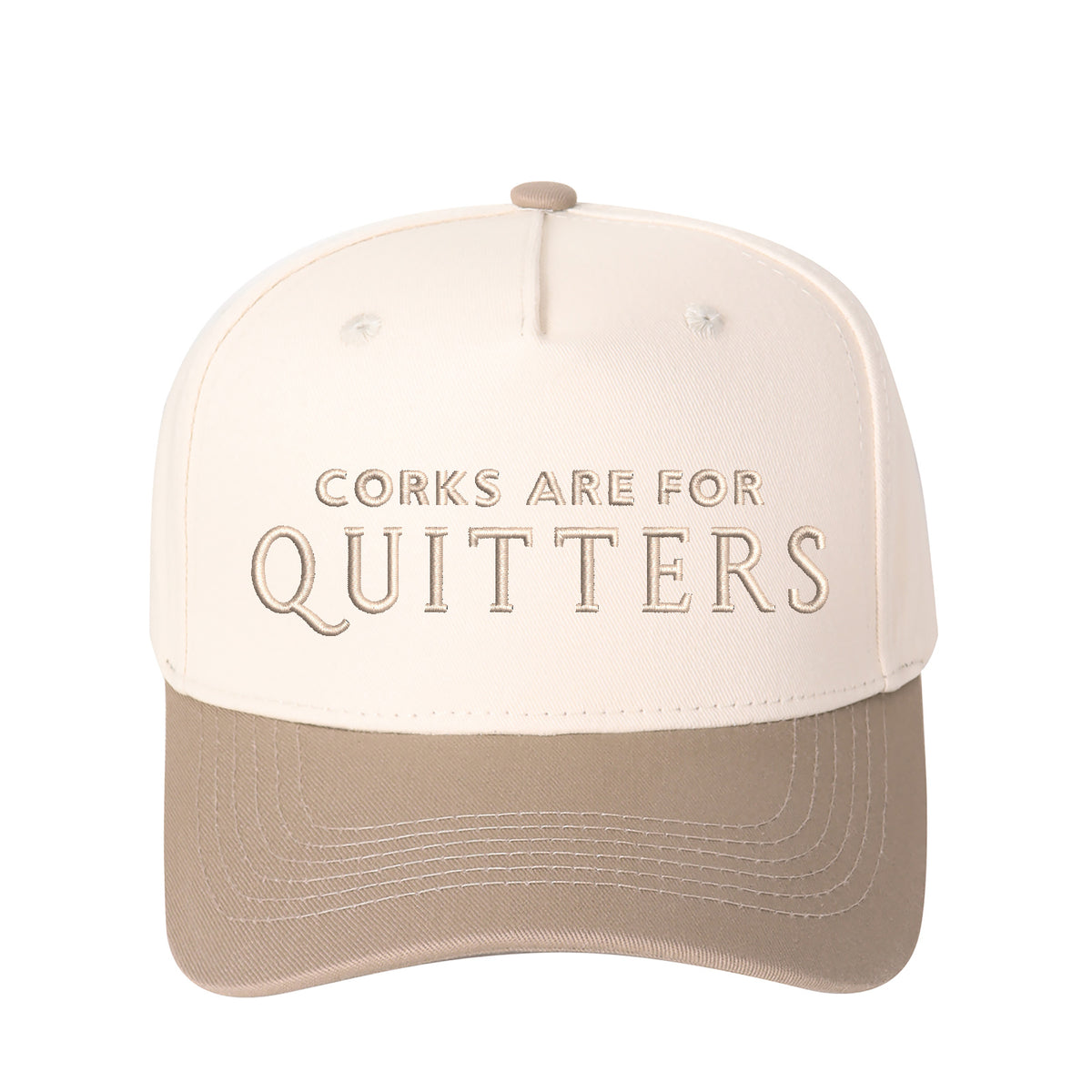 "CORKS ARE FOR QUITTERS" Letter Embroidered Patchwork Trucker Hat | Adjustable Unisex Snapback, Funny Wine Lover Travel Essential Cap