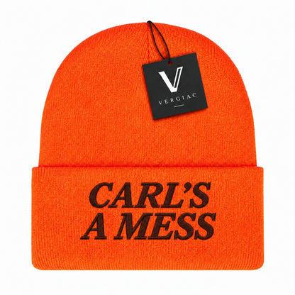 A CARL'S A MESS Embroidered Acrylic Knitted Hat Unisex High Elasticity High Gram Weight Warm and Comfortable