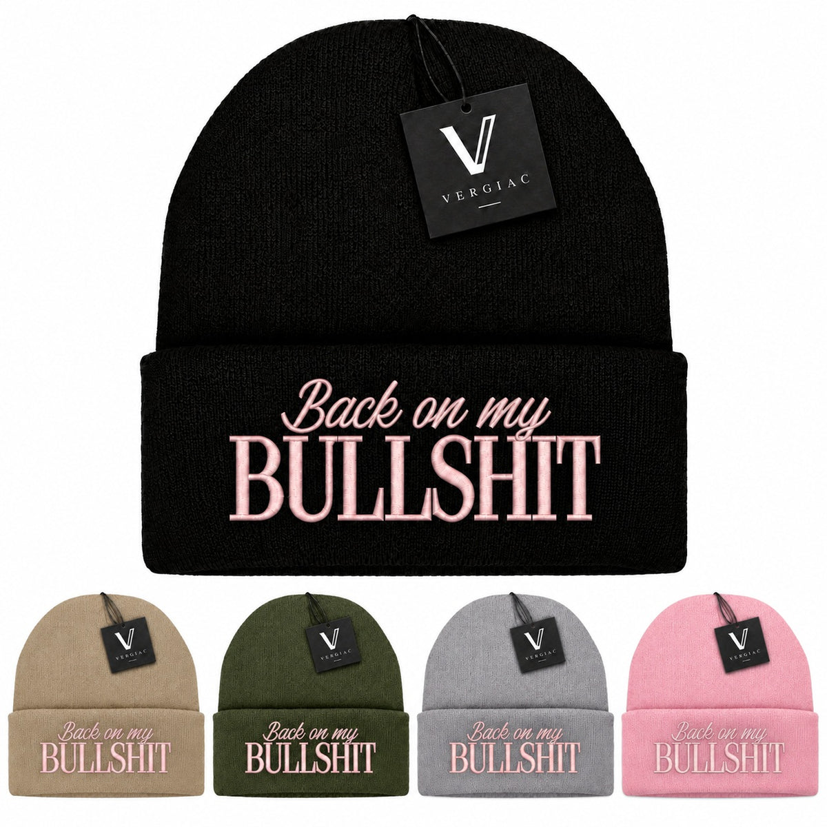 A Back on my BULLSHIT Embroidered Acrylic Knitted Hat Unisex High Elasticity High Gram Weight Warm and Comfortable