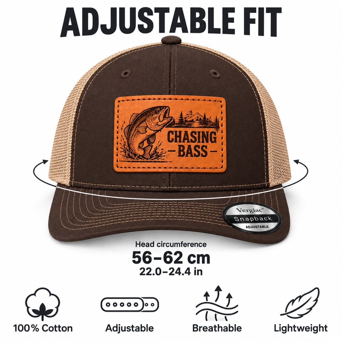 Chasing Bass Bass Fishing Graphic Leather Patch Trucker Hat