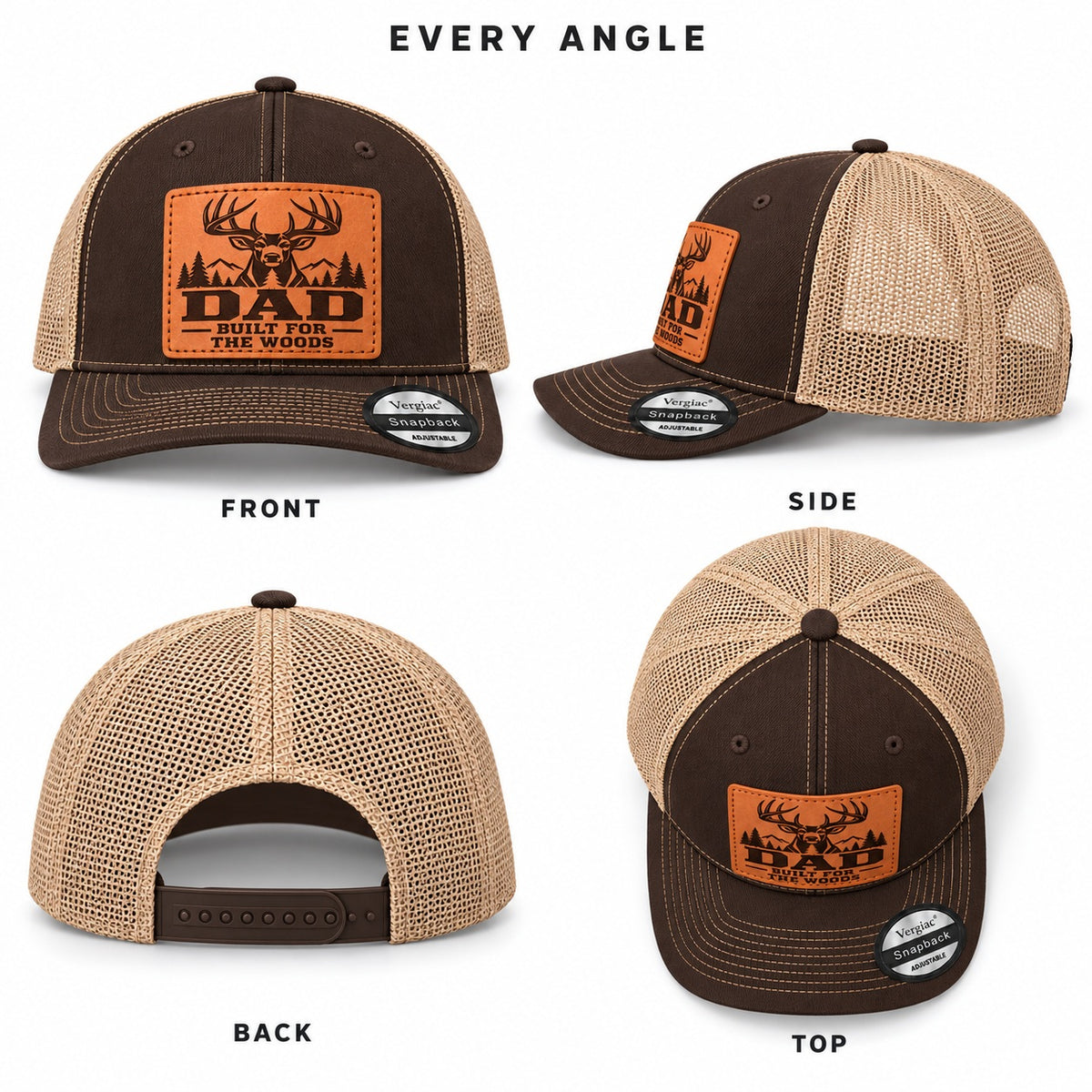 Dad Built for the Woods Leather Patch Trucker Hat