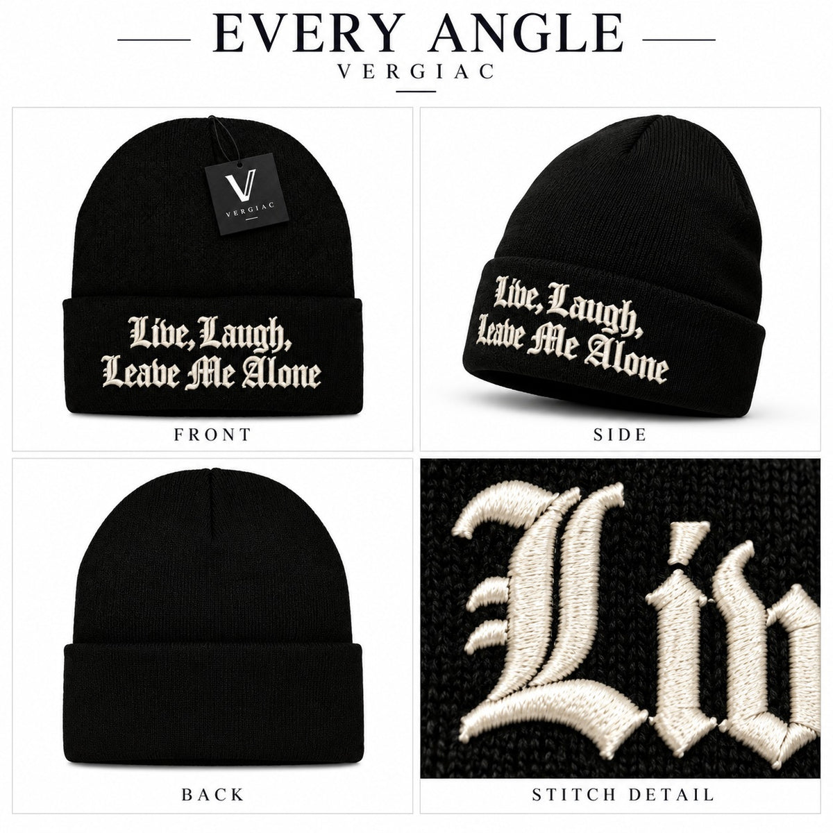 A Gothic font Embroidered Acrylic Knitted Hat Unisex High Elasticity High Gram Weight Warm and Comfortable