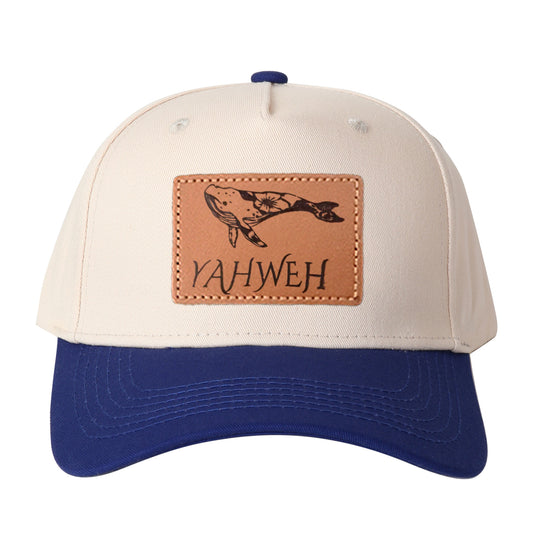 YAHWEH Floral Whale Leather Patch Embroidered Color Block Trucker Hat Unisex Adjustable Cotton Breathable Fashion Cap for Travel Daily Wear