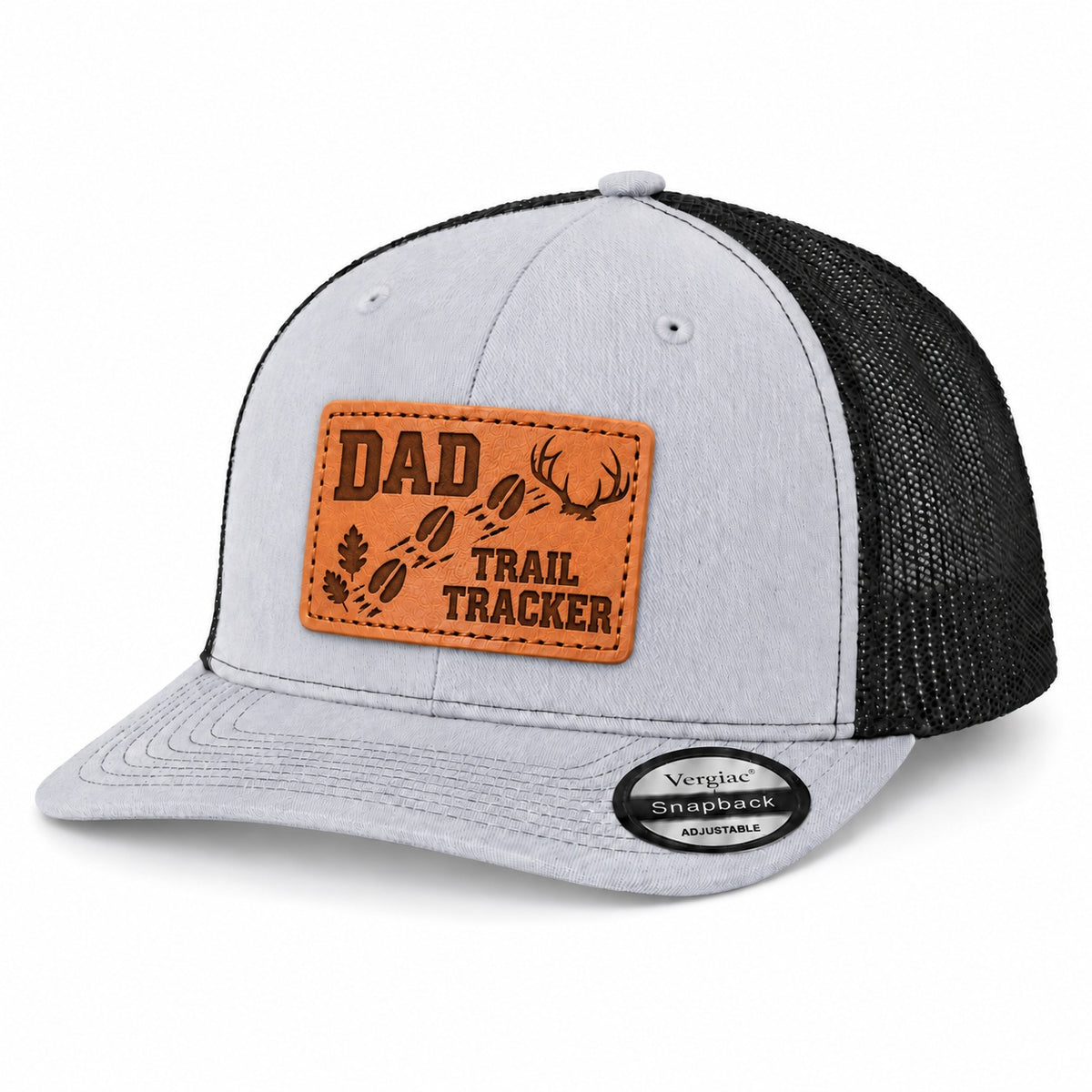 Dad Trail Tracker Antler And Hoofprint Graphic Leather Patch Trucker Hat