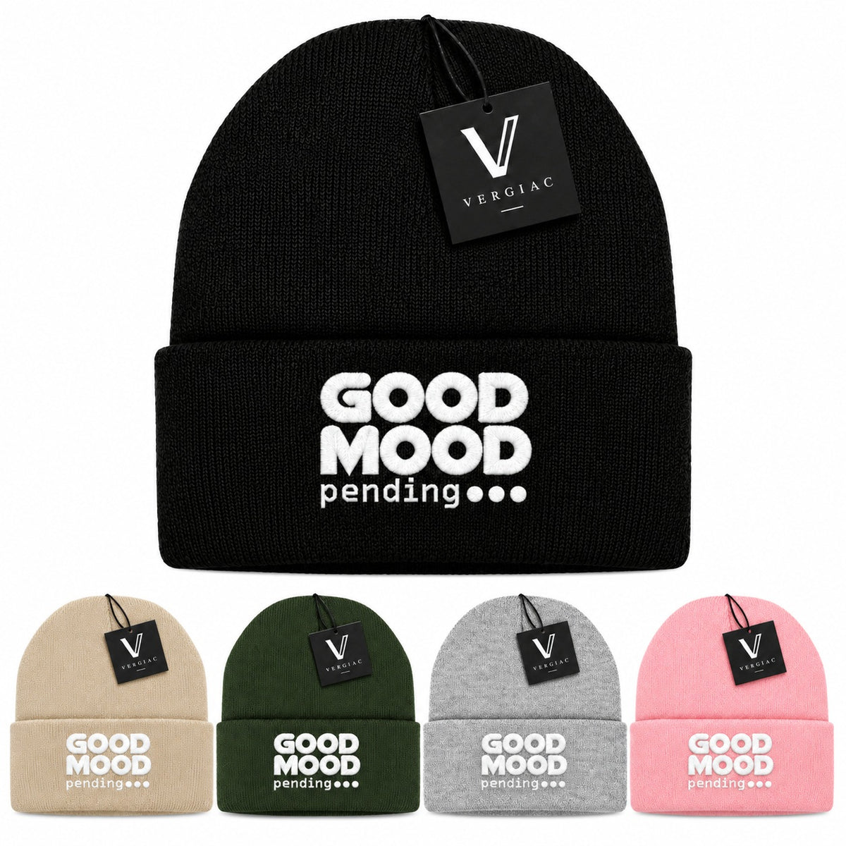 A GOOD MOOD pending... Embroidered Acrylic Knitted Hat Unisex High Elasticity High Gram Weight Warm and Comfortable
