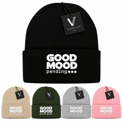 A GOOD MOOD pending... Embroidered Acrylic Knitted Hat Unisex High Elasticity High Gram Weight Warm and Comfortable