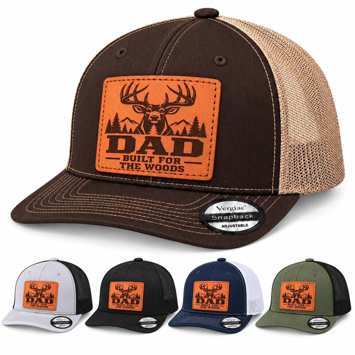 Dad Built for the Woods Leather Patch Trucker Hat