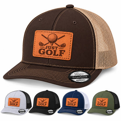 Just Golf Golf Club Graphic Leather Patch Trucker Hat