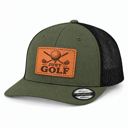 Just Golf Golf Club Graphic Leather Patch Trucker Hat