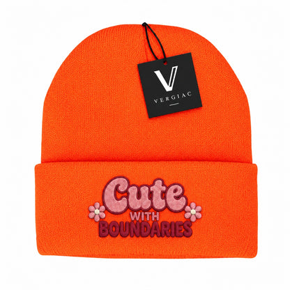 A Cute WITH BOUNDARIES Embroidered Acrylic Knitted Hat Unisex High Elasticity High Gram Weight Warm and Comfortable