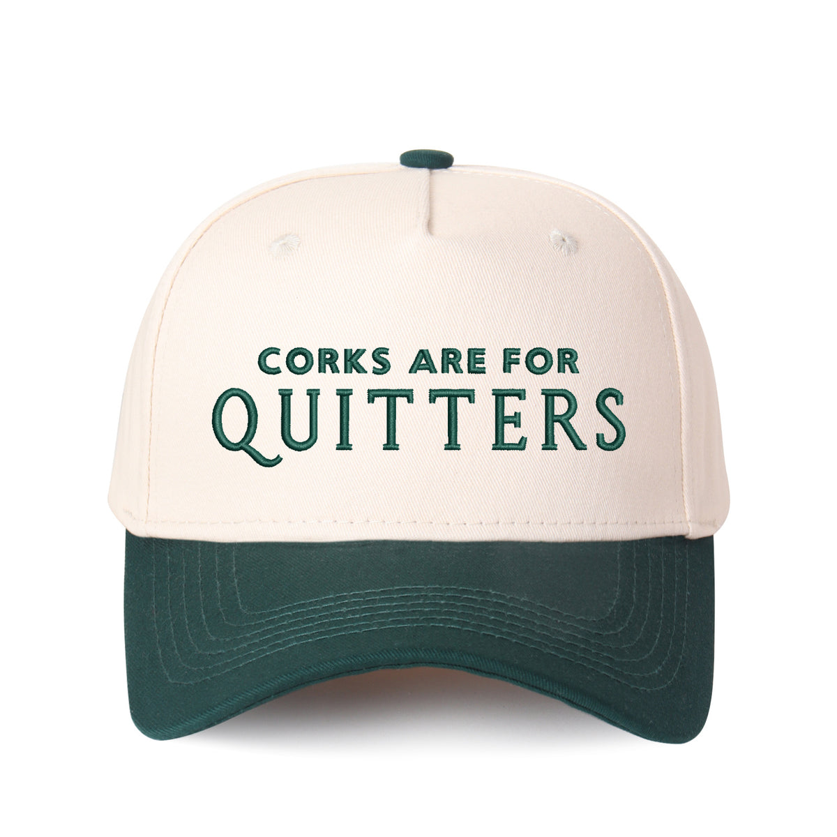 "CORKS ARE FOR QUITTERS" Letter Embroidered Patchwork Trucker Hat | Adjustable Unisex Snapback, Funny Wine Lover Travel Essential Cap