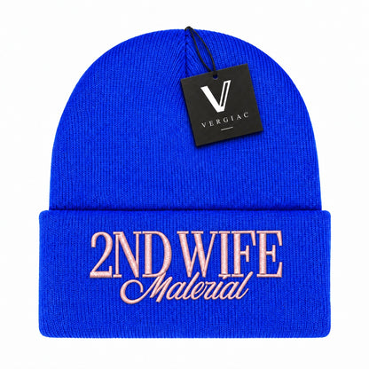 A 2ND WIFE Embroidered Acrylic Knitted Hat Unisex High Elasticity High Gram Weight Warm and Comfortable
