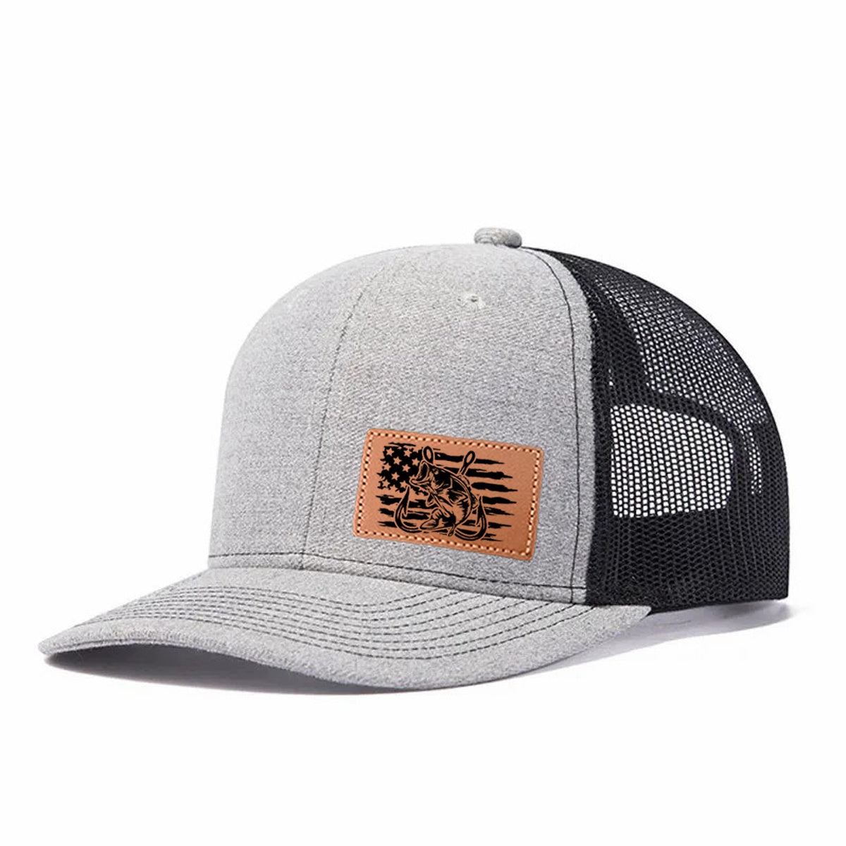 Fishing-themed Leather Patch Trucker Hat