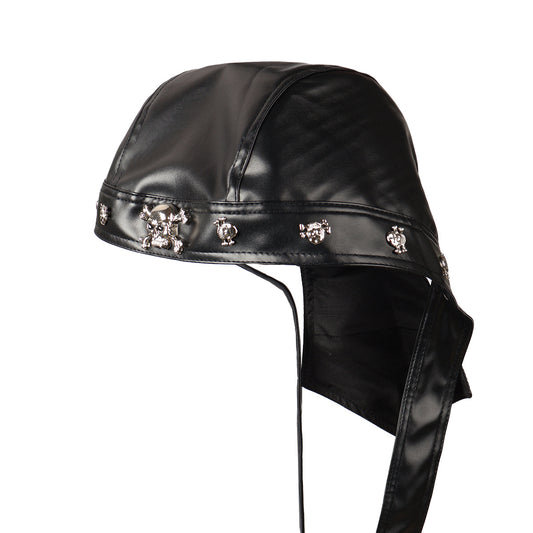 Y2K Black PU Leather Bandana Headband with Butterfly Rivets, Punk Gothic Pirate Head Scarf Hat for Women